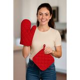 Fırın Eldiveni Fırın Tutacağı Premium Isı Geçirmez Mutfak Eldiveni Tutacak Isıya Dayanıklı Eldiven - 17 x 27 - Kırmızı