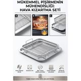 Fırın Içi Airfryer Sepeti ve Damlama Tepsisi Seti Fırın Tepsisi Hava Kızartma Sepeti Fırın Tipi Çıtır Sebze Tavuk Patates Kızartma Rafı 25X25 cm 304 P