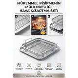 Fırın İçi Airfryer Sepeti Ve Damlama Tepsisi Seti Fırın Tepsisi Hava Kızartma Sepeti Fırın Tipi Çıtır Sebze Tavuk Patates Kızartma Rafı 25X25 Cm 304 Paslanmaz Çelik Inox 723429