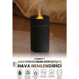 Fırsat 7 Dekoratif Mum Alev Işıklı Hava Nemlendirici 100ML Aroma Difüzör 7 Ledli Buhar Makinesi Gece Lambası - Siyah