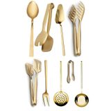 Fırsat Sende 9 Parça Lüx Gold Çelik Şık Servis Sunum Seti, Pasta, Salata, Makarna Maşa, Kepçe Seti