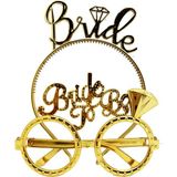 Fırsatkolik Bride Yazılı Taç ve Bride To Be Yazılı Gözlük Seti Altın Renk - 819Altın