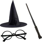 Fırsatkolik Harry Potter Siyah Şapkası Harry Potter Gözlüğü Harry Potter Asası 3 Lü Set - 00-Siyah