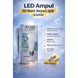 Fırsatkolik LED Ampul 10 Watt Beyaz Işık 6500K Yüksek Aydınlatma E27 Duy Enerji Tasarruflu 2 Adet - 00 Siyah - Beyaz