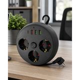 Fırsatkolik Mey Ithalat® Akım Korumalı Çoklu Priz 3 Priz 3 USB 1 Type C 2 Metre Kablo Güvenli Şarj - 00 Siyah - Beyaz