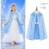 Fırsatkolik Mey Ithalat® Kar Tanesi Desenli Mavi Elsa Pelerini - Astarlı Frozen Pelerini 85 cm - 005-Mavi