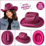 Fırsatkolik Parlak Pembe Kovboy Şapka Kadın Erkek Parti Disco Festival Şapkası - 00Pembe