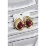 Fırsatkolik Pirinç Gold Renk Bordo Taşlı Damla Model Vintage Kadın Küpe - 00Bordo