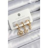 Fırsatkolik Pirinç Zirkon Taşlı Yıldız Model Gold Renk 3'lü Çift Kadın Küpe Set - 0 - Siyah