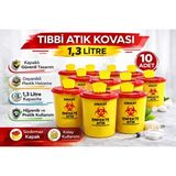 Fırsatkolik Tıbbi Atık Kovası 1,3 Litre 10 Adet Kapaklı Tıbbi Atık Kutusu Enfekte Atık Kovası Seti