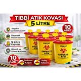 Fırsatkolik Tıbbi Atık Kovası 5 Litre 10 Adet Kapaklı Tıbbi Atık Kutusu Enfekte Atık Kovası