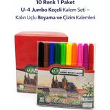 Fırsatkolik U-4 Keçeli Kalem Seti 10 Renk – Kalın Uçlu Boyama ve Çizim Kalemi Seti (1 Paket) - Çok Renkli
