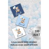 fırsatlar diyarı Ayıcık Tema Kare Çikolata Etiketi - Parlak Kuşe Kesimli - 3,5 Cm - 100 Adet