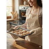 Fırsato 3'lü Beyaz Puantiyeli Mutfak Seti, Mutfak Önlüğü, Isıya Dayanıklı Fırın Eldiveni, Turacak Takımi - 70 x 54 cm - Bej