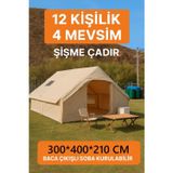 Fırsattan 12 Kişilik 4 Mevsim Şişme Kamp Çadırı 300x400 cm Yükseklik 210 cm Su Geçirmez Oxford Kumaş
