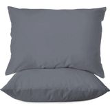 First Choice %100 Pamuk Saten 200 Tc (80 Tel) 2’li Yastık Kılıfı Seti - 50X70 cm - Koyu Gri - 50 x 70