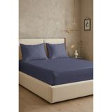First Choice %100 Pamuk Saten 200 TC (80 Tel) Lastikli Çarşaf Seti Koyu Mavi