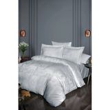 First Choice Doreta %100 Pamuk 200 Tc (80 Tel) Jakarlı Saten Çift Kişilik Nevresim Takımı - Gri - 200 x 220 cm