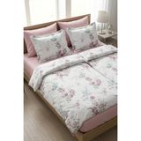 First Choice Leena %100 Pamuk Saten 200 Tc (80 Tel) Baskılı Aile Boyu Nevresim Takımı - 2 Nevresimli (7 Parça) - Pudra - 160 x 220 cm