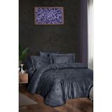 First Choice Midas %100 Pamuk 200 Tc (80 Tel) Jakarlı Saten Çift Kişilik Nevresim Takımı - Lacivert - 200 x 220 cm