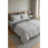 First Choice Rovena %100 Pamuk Saten 200 Tc (80 Tel) Baskılı Aile Boyu Nevresim Takımı - 2 Nevresimli (7 Parça) - Gri - 160 x 220 cm