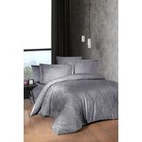 First Choice Sofya %100 Pamuk 200 Tc (80 Tel) Jakarlı Saten Çift Kişilik Nevresim Takımı - Gümüş - 200 x 220 cm