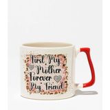 First My Mother Forever No:2 Baskılı Anneler Günü Hediyelik Kırmızı Kulplu Modern Seramik Kupa