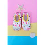 First Step Flamingo Yaz Desenli Beyaz Kız Çocuk Kaydırmaz Tabanlı Deniz Ayakkabısı- F-7030