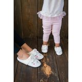 First Step Yünlü Kuzu Anne Terlik ve Bebek Panduf Kaydırmaz Tabanlı Düz Topuklu Set - Ekru
