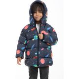First Stops Erkek Çocuk Içi Polarlı Kapüşonlu Gezegen Yıldız Desenli Kışlık Şişme Mont & Kaban & Parka - Lacivert - 2 - 3 Yaş