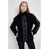 First Stops Kadın Siyah Rüzgar Geçirmez Welsoft Çift Cepli Kışlık Mont Fst-Fma-05-K Peluş - 2XL
