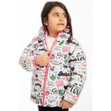 First Stops Kız Çocuk Içi Polarlı Kapüşonlu Girls Yazılı Kelebek Desenli Kışlık Şişme Mont & Kaban & Parka - Beyaz - Pembe - 3 - 4 Yaş