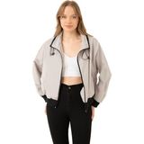 First Stops Spor Kadın Dik Yaka Su ve Rüzgar Geçirmez Oversize Crop Mevsimlik Yağmurluk Rüzgarlık - XL - Taş
