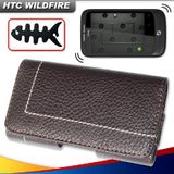 First2savvv Top quality brown slide open leather case for HTC Wildfire + fish bone earphone wrapper