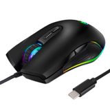 FIRSTMEMORY USB C Ergonomik Kablolu RGB Oyun Faresi - Ayarlanabilir DPI 800/1600/2400/3200 ile Optik - Dizüstü Bilgisayar, PC, Dizüstü Bilgisayar, MacBook ve Tüm Tip-C Cihazlarla Uyumlu (Siyah)