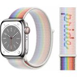 FirstModel Apple Watch Cırtlı Bant Kordon ( Seri 10 / 11 - 42 mm Uyumlu) Beyaz Pride - Beyaz - Pembe