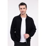 Firststops Erkek Siyah Gabardin Kumaş Fermuarlı Oversize Mevsimlik Ceket