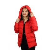 Firststops Spor Kadın Kırmızı Kapüşonlu Astarlı Su Geçirmez Rüzgara Dayanıklı Elyaf Dolgulu Şişme Mont Parka