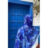 Firuze scarf Rose Desen Koyu Mavi Soft Şal