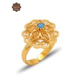 Firuze Taşlı Gül Model Gold Kaplama 925 Ayar Gümüş Telkari Kadın Yüzük 201025483