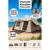 Fischer 10 Kişilik Otomatik Kurulum Çadır - Oxford 210 D Kumaş Soba Baca Özellikli Kamp Outdoor Çadır