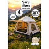 Fischer 4 Kişilik Tenteli Kamp Çadırı - Şarjlı Şişme Su Geçirmez Piknik Plaj Outdoor Çadır 240X240X175CM
