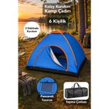 Fischer 6 Kişilik Manuel Çadır - Kolay Kurulum 4 Mevsim Kullanım Kamp Bahçe Çadır Mavi 220x250x150