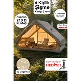 Fischer 6 Kişilik Şişme Kamp Çadırı - Su Geçirmez Kolay Kurulum Plaj Outdoor Çadır Şişirme Pompası Hediye