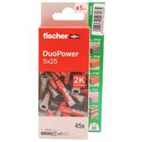 fischer - Duopower 5 x 25 – 45U duvar dübeli, farklı malzemelerden, bisikletlerin, resimlerin, dolapların, televizyonların, rafların, mobilyaların asılması için uygundur.