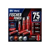 Fischer Duopower 75 Adet 3 Boy Universal Dübel Seti | 6X30 mm 25 Adet + 8X40 mm 25 Adet + 10X50 mm 25 Adet | Beton Tuğla Gazbeton Alçıpan