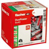 Fischer Duopower 8 X 40, Dübel, Güçlü 2 Bileşenli Dübel, Beton, Tuğla, Taş, Alçı Yapı Plakaları Vb. Sabitlemek Için Plastik Dübel, Vidasız, 100 Adet