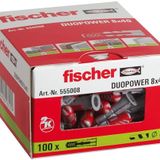 fischer DuoPower 8 x 40, evrensel dübel, güçlü 2 bileşenli dübel, beton, tuğla, taş, alçı yapı plakaları vb. sabitlemek için plastik dübel, vidasız, 100 adet