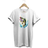 Fishing Balıkçılık Levrek Balığı Deniz Baskılı %100 Pamuk Regular Fit Bisiklet Yaka T-Shirt - 2XL - Beyaz