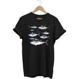 Fishing Balıkçılık Uzunkanat Orkinos Tuna Balığı Baskılı %100 Pamuk Regular Fit T-Shirt - Siyah